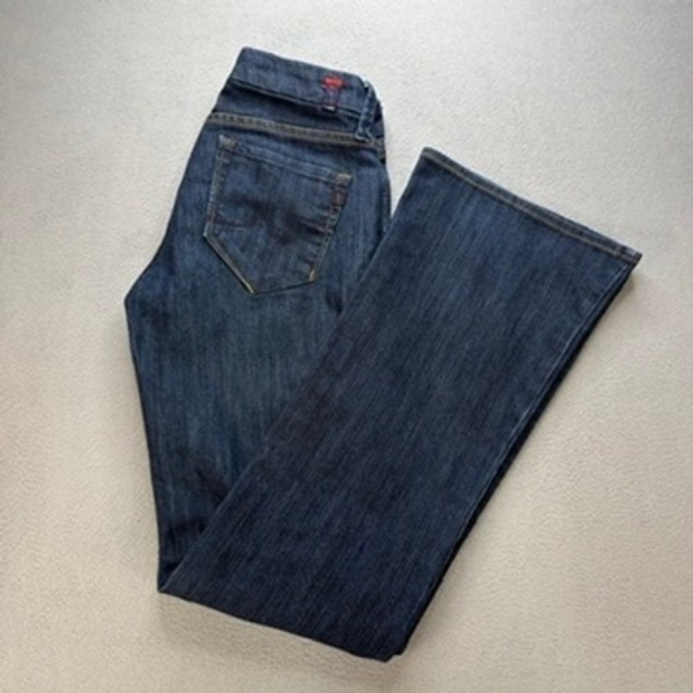 IT Jeans Diva Flare Jeans Slim Fit Low Rise Size 27 Dark Blue Boho Stretch Denim
